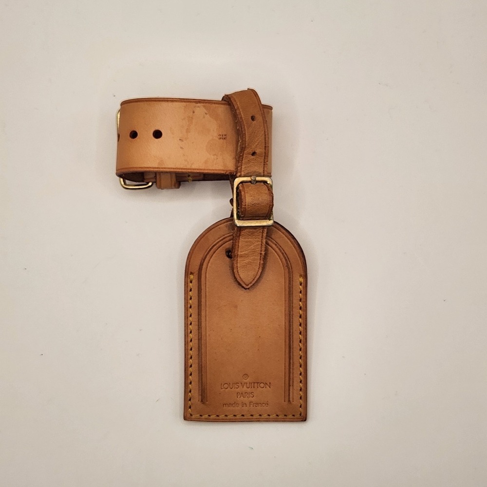 LOUIS VUITTON Vachetta leather Tan Luggage Tag AUTHENTIC Strap